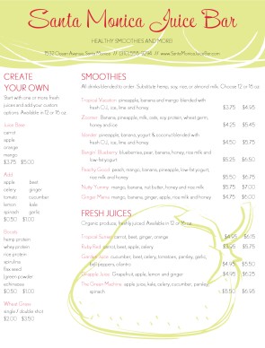 Customize Juice Bar Menu