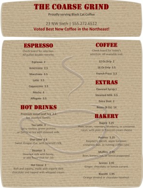 Customize Coffeehouse Drinks Menu