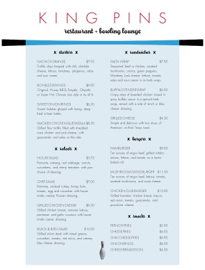 Customize Bowling Alley Menu