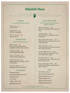 Customize German Food Menu