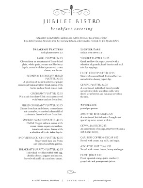 Customize Breakfast Service Catering Menu