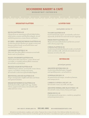 Customize Catered Breakfast Menu