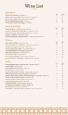 Sandwich Menu Wine List