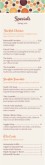 Brunch Specials Menu Long