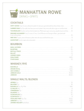 Manhattan Bar Menu | Bar Menus
