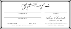 Customize Fine Dining Gift Certificate 