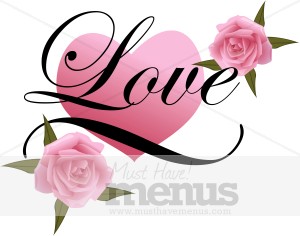 Love Elegant Script with Heart and Roses