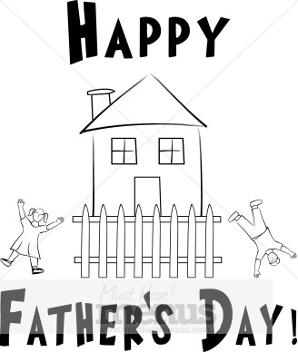 Happy Father's Day with Happy Children and House with Picket Fence