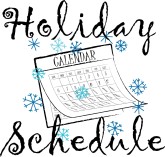 Holiday Schedule Curl Typography with Calendar and Snowflakes