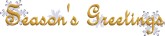 Season's Greetings in Gold Script Over Snowflakes