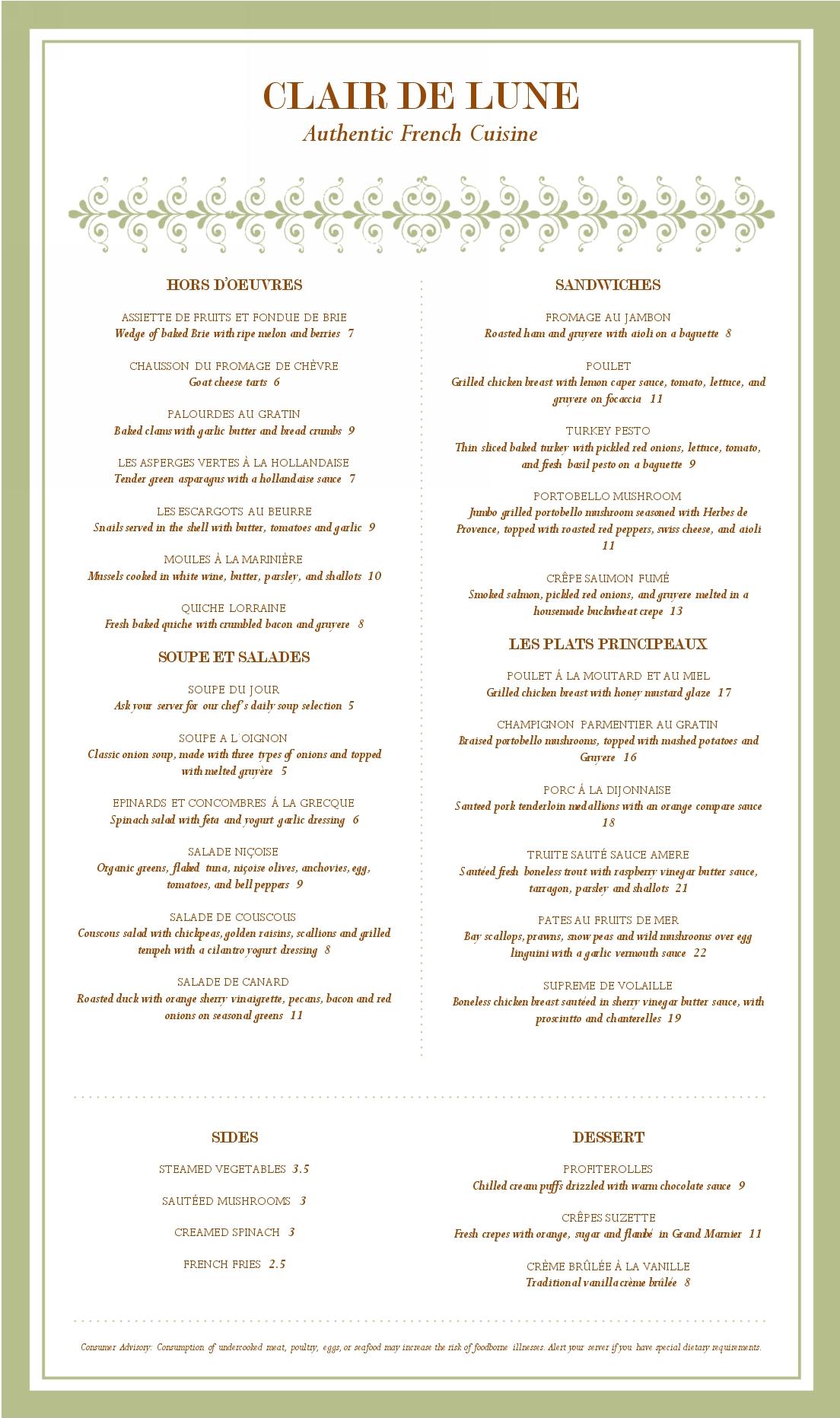 Fancy Menu Template Free