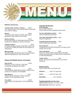 Mexican Eagle Menu