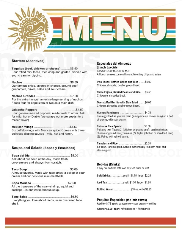 Mexican Eagle Menu | page 1