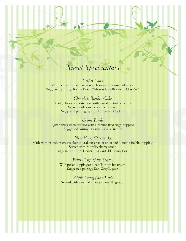 Striped Green Tangle Dessert Menu | page 1