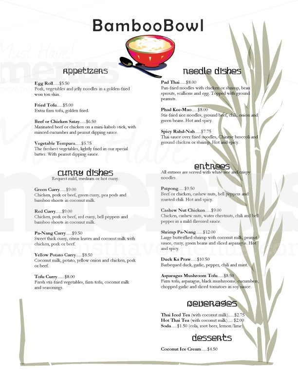 Asian Restaurant Menu | page 1