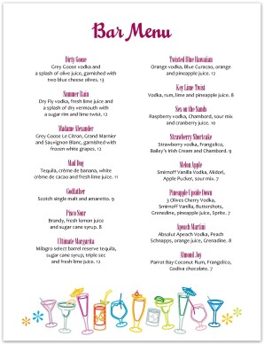 Outlined Cocktails Bar Menu