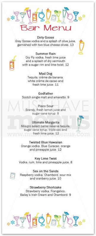 Drinks 2 for 1 Print and Cut Menu | page 1