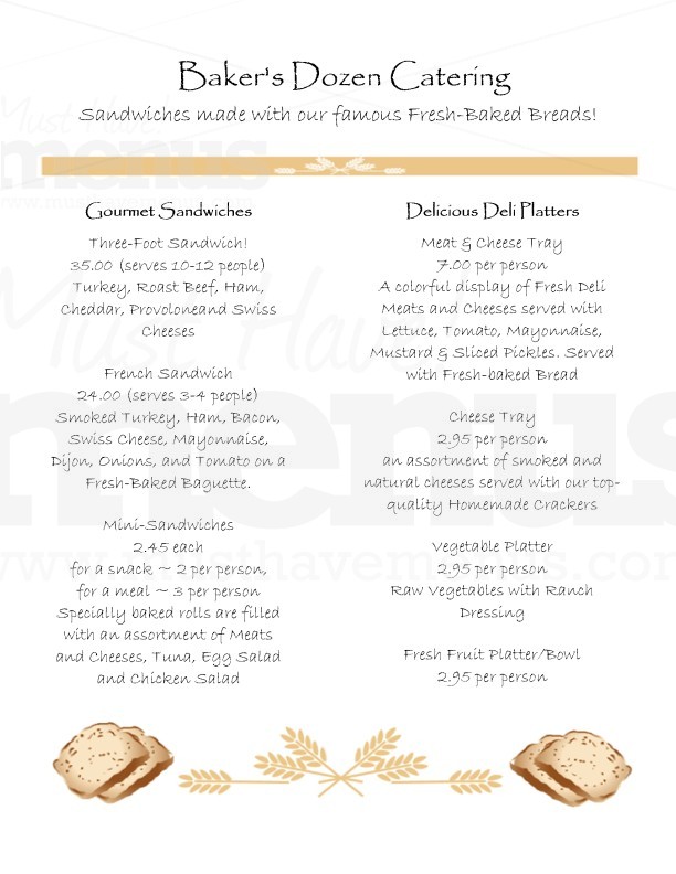 Bakery Lunch Menu | page 1