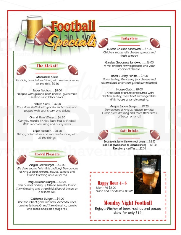 Football Season Bar Menu | page 1