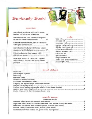 Seasonal Sushi Menu