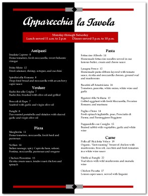 Red and Black Italian Dinner Menu