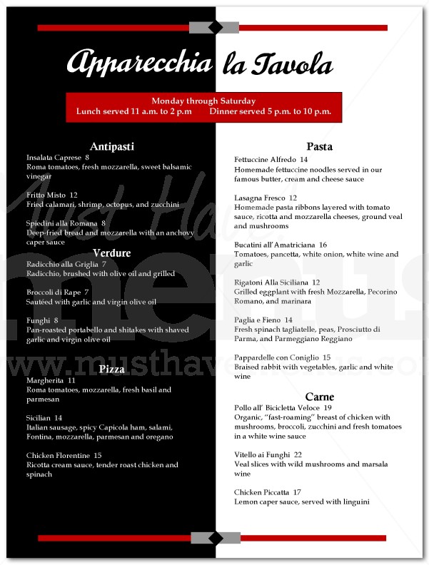 Red and Black Italian Dinner Menu | page 1