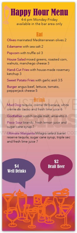 Happy Hour 2 for 1 Menu | page 1