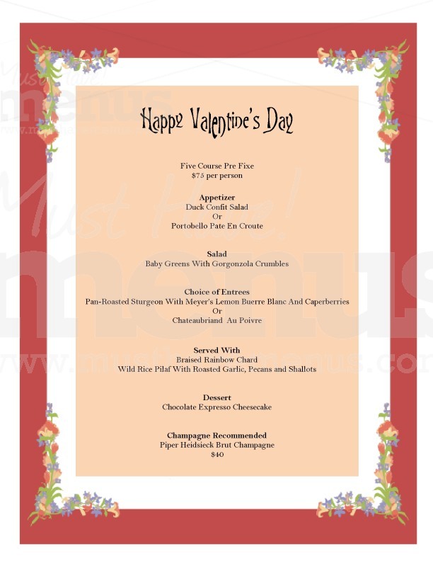 Happy Valentines Day Menu | page 1