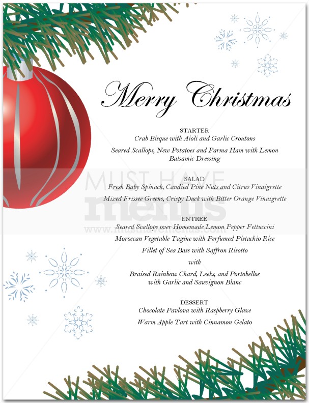 Red Ornament Christmas Menu | page 1