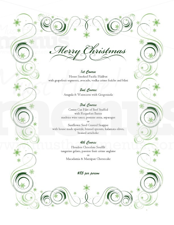 Green Swirls Christmas Menu | page 1