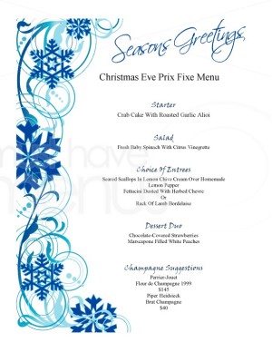 Blue Snowflakes Christmas Menu