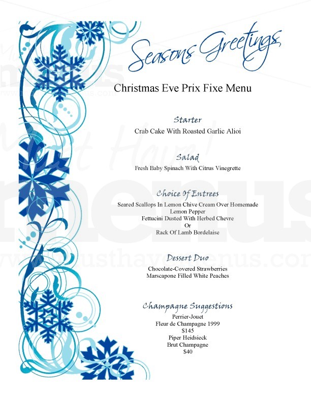 Blue Snowflakes Christmas Menu | page 1