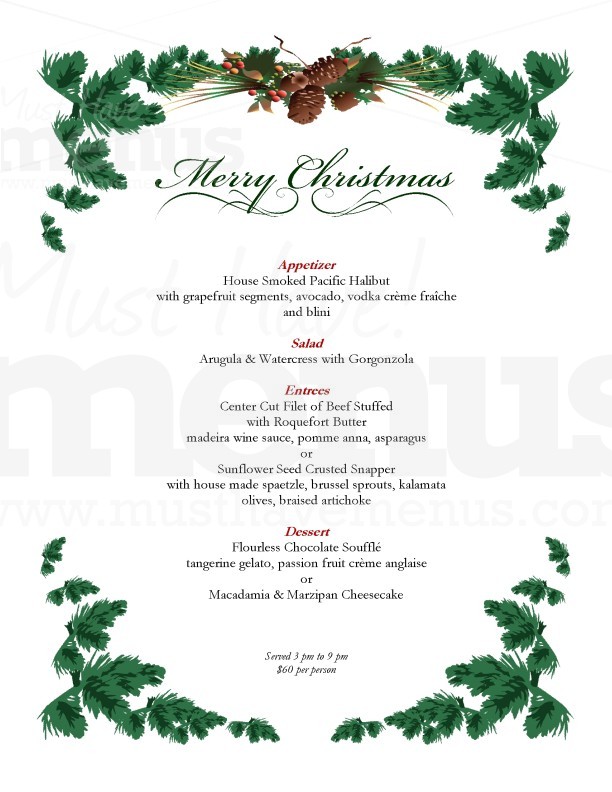 Pine Boughs Christmas Menu | page 1