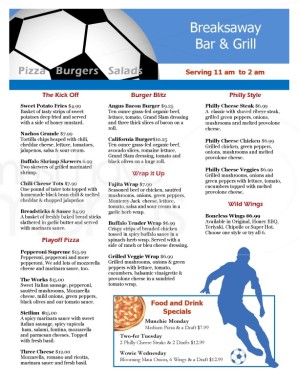 Soccer Sports Bar Menu