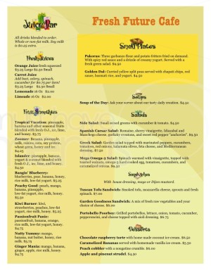 Vegetarian Juice Bar Menu