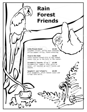 Rain Forest Childrens Menu