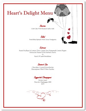 Happy Couple Valentine's Day Menu
