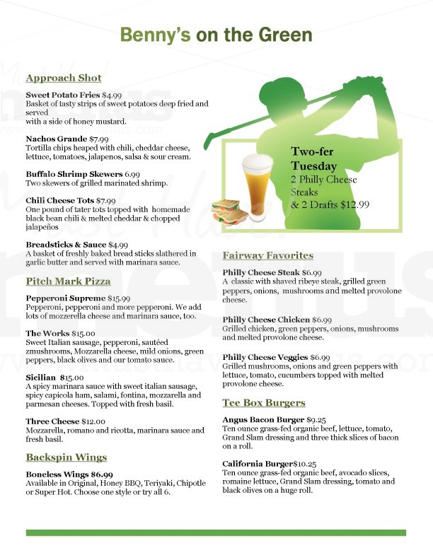Golfer Menu | page 1