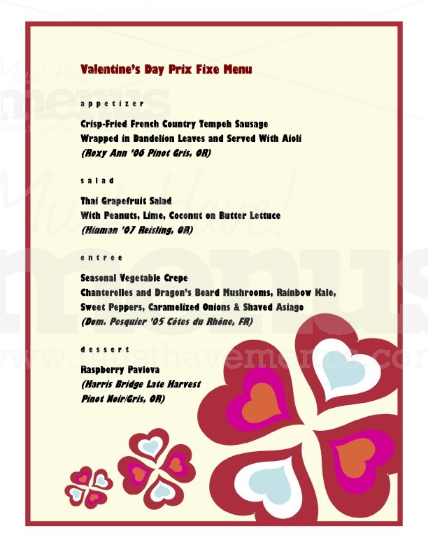 Wild Hearts Prix Fixe Menu | page 1