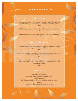 Orange Brocade Fine Dining Menu