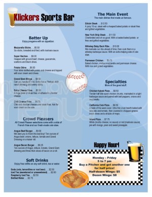 Baseball Bar Menu