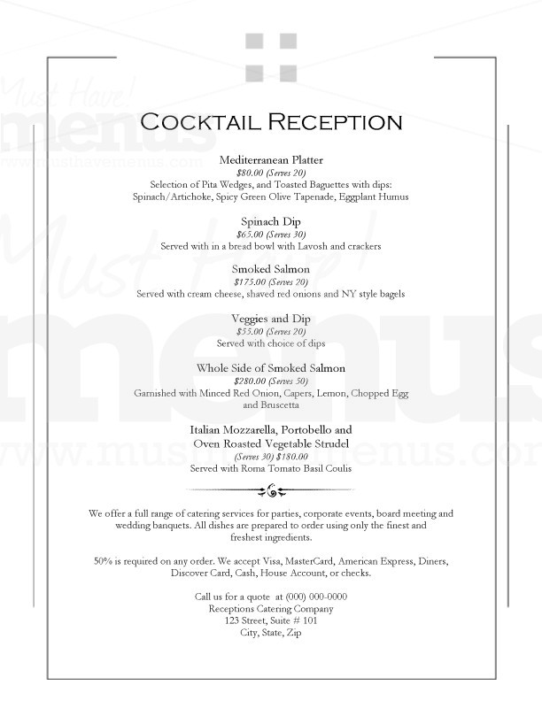Catered Reception Menu | page 1