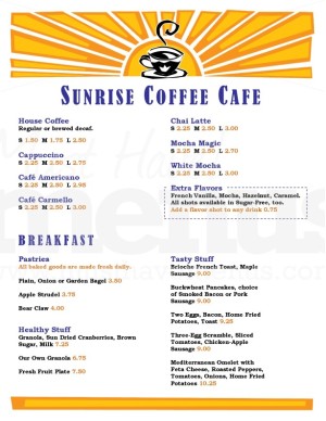 Sunrise Coffee House Menu