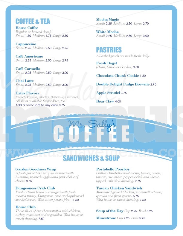 Diner Coffee House Menu | page 1