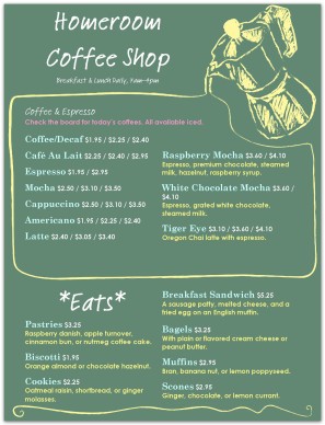 Chalkboard Coffee House Menu