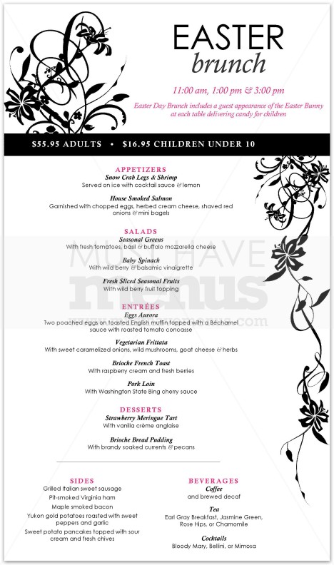 Easter Sunday Brunch Menu Long | page 1