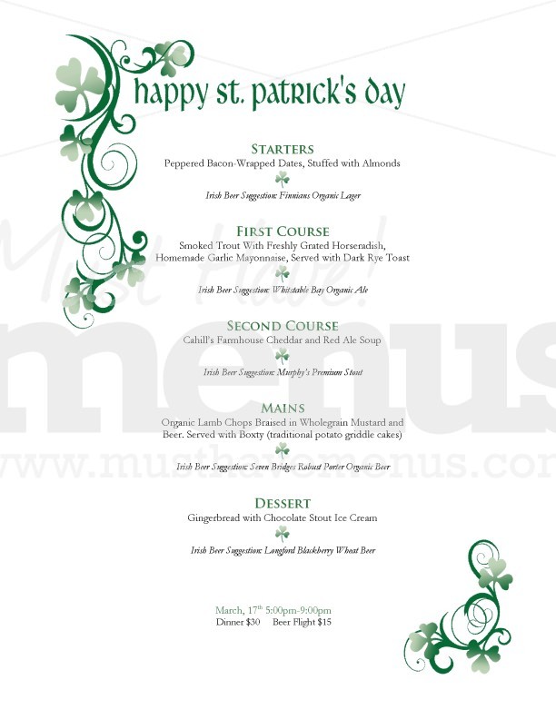 St. Patrick's Day Tasting Menu | page 1
