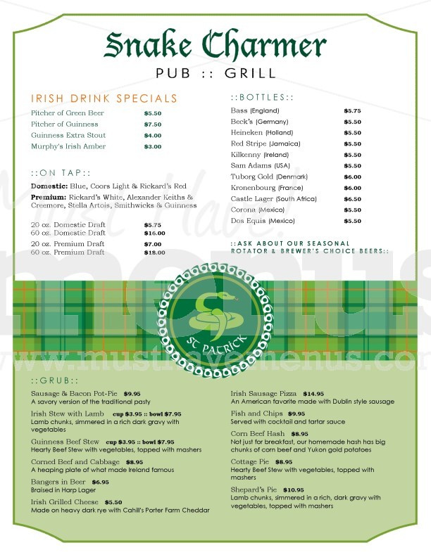 Irish Bar Menu | page 1