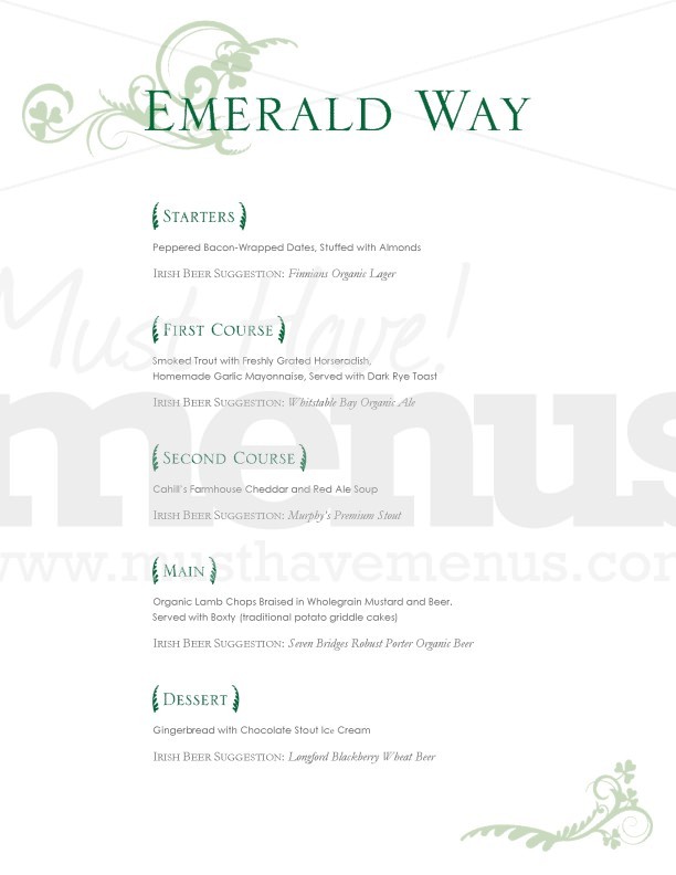 St. Patrick's Day Emerald Green Tasting Menu | page 1