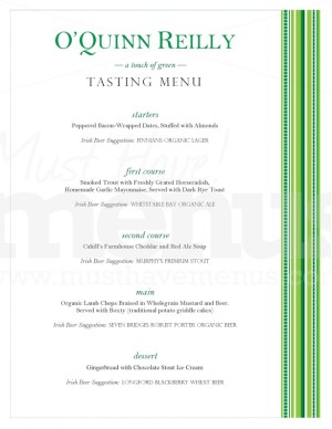 St. Patrick Green Stripe Tasting Menu